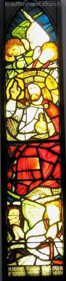 A Victorian glass window depicting Christ surrounded by four angels.